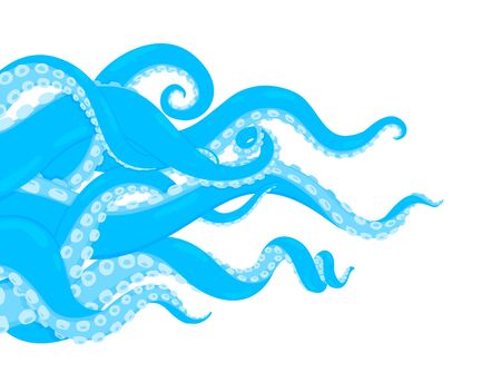 Octopus. Cartoon underwater marine animal. Background with an octopus. Vector illustration of kraken or squid. Body parts protruding from out of frame.のイラスト素材