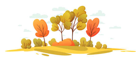 Autumn nature landscape with trees. Beautiful landscape cartoon background. Countryside panoramaのイラスト素材