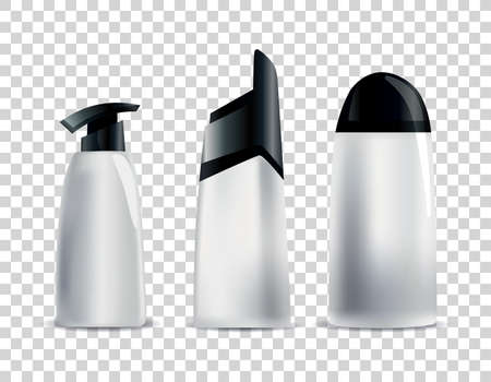 Realistic blank cosmetic tubes. Set of unbranded packages for body cosmetic. Vector mock-up isolated on white. Cosmetic product package. On transparent backgroundのイラスト素材