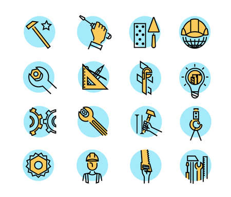 Color building icons in simple style. Industry and building, construction icons design. Symbol for...