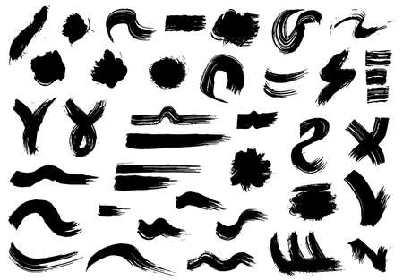 Paint brush. Black ink grunge brush strokes. Vector paintbrush set. Grunge design elements. Painted ink stripesのイラスト素材
