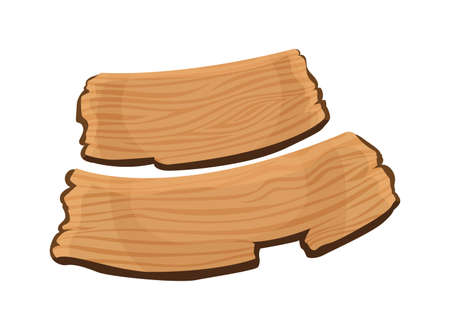 Wooden signboard. Cartoon brown wooden plate. Old guidepost, vintage restaurant signpost or advertising design concept. Banner templateのイラスト素材