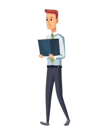 Office documents from copier. Office worker with stack of documents. Concept man of office workのイラスト素材