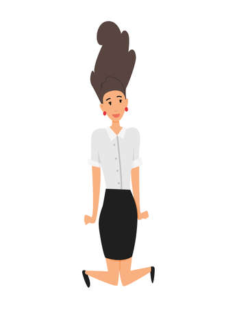 Jumping business people. Business woman jumps on a white background. Vector illustration of a flat design. Office worker jumping. Part of cartoon business teamのイラスト素材