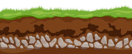 Soil layers. Surface horizons upper layer of earth structure with mixture of organic matter, minerals. Dirt and underground clay layer under green grassのイラスト素材