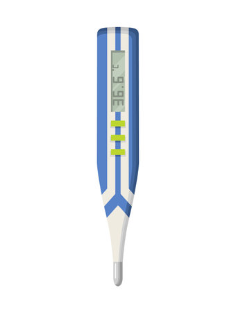 Thermometer icon. Measuring body temperature in vector. Electronic thermometer main prevention  virus. Design template of digital thermometer showing temperatureのイラスト素材