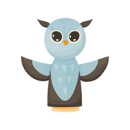 Hand or finger puppets play doll owl. Cartoon color toy for children theater, kids games. Vector cute and funny animal character, isolated icon on white backgroundのイラスト素材