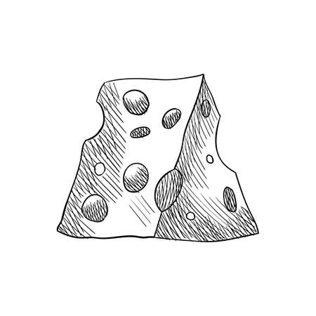 Cheese. Coloring design elment for menu label or banner poster. Organic milk butter fresh food. Vector sketch illustration in hand drawn styleのイラスト素材