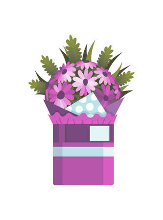 Flowers bouquet. Floral gift for wedding or holiday concept. Design element for greeting card or postcard. Flat colorful vector illustration isolated on whiteのイラスト素材
