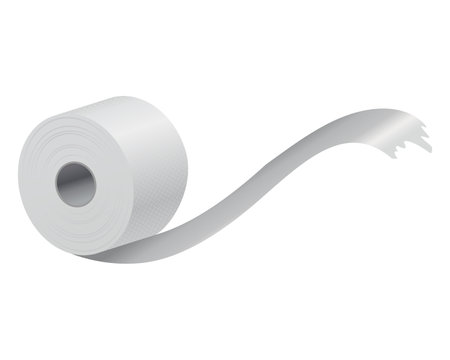 Realistic toilet paper or kitchen towel roll template mockup. Sanitary absorbent paper, rolled around a cardboard cylinder. Kitchen wc whute tape paperのイラスト素材