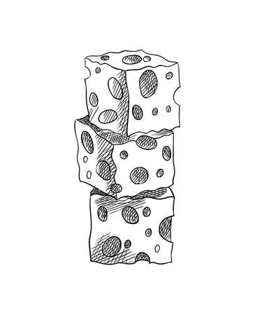 Cheese. Stylish design of menu label or banner poster. Organic milk butter fresh food. Vector sketch illustration in hand drawn styleのイラスト素材