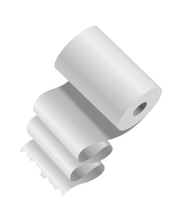 Realistic toilet paper or kitchen towel roll template mockup. Blank white 3d object. Kitchen wc whute tape paperのイラスト素材