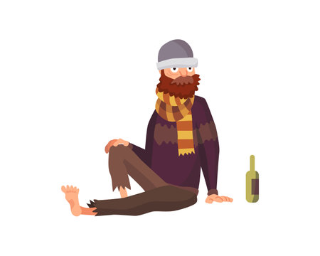 Homeless people. Sad jobless people in dirty clothes begging money. Unemployment men needing help. Beggar bum or vagrant homeless peopleのイラスト素材