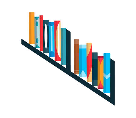 Bookshelf with colorful books. Back to school and education study wall concept. Library interior element. Flat reading books illustrationのイラスト素材
