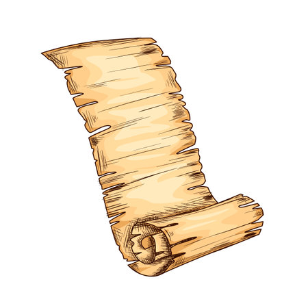 Old open parchment. Education and wisdom concept. Vector icon for education and literature theme design. Vintage parchment illustrationのイラスト素材