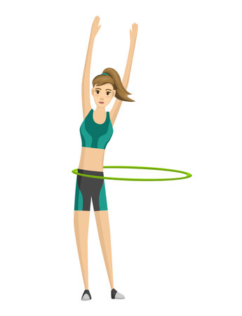 Woman fitness. Icon of girl doing sport exercises. Active and healthy life concept. Female workout fitness, aerobic or exercises. Slim woman in costume doing fitness workoutのイラスト素材