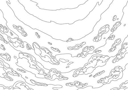 Sketch of sky clouds. Morning landscape with clouds, coloring of heaven skies background. Vector evening backdropのイラスト素材