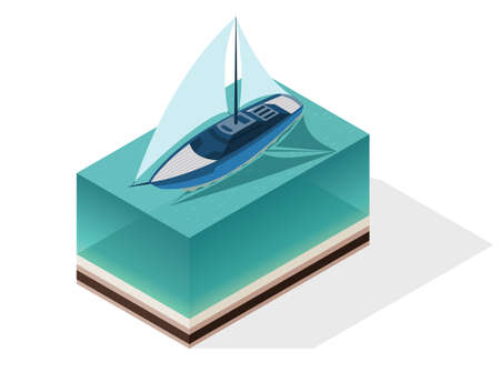 Isometric modern ship. Yacht with large sails. Vector isometric icon or infographic element. Ocean transportのイラスト素材