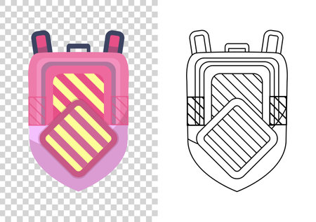 Kids school backpack. Colorful school bag. Education and study, backpack icon. Extravagant student satchel. Sketch and color style vector illustration on transparent backgroundのイラスト素材