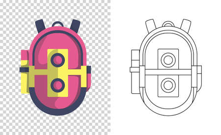 Colorful backpack of pupil. Kids school bag. Extravagant student satchel. Education and study, school backpack icon. Sketch and color style vector illustrationのイラスト素材