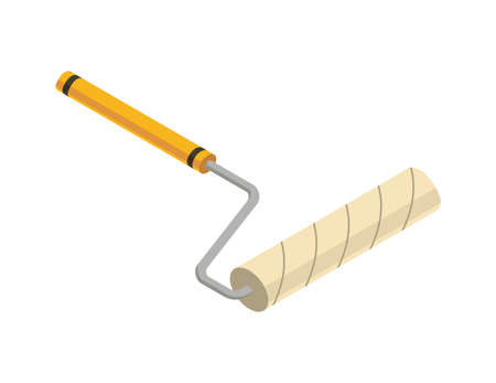 Roller isometric hand tool. Detailed icon of tool for handyman repair. Vector equipment of builder instrument. Tool supplies on white backgroundのイラスト素材