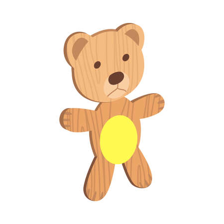 Wooden kid toy. Ecological figure of device for children. Cute bear. Retro cartoon design playing tool for baby. No plasticのイラスト素材