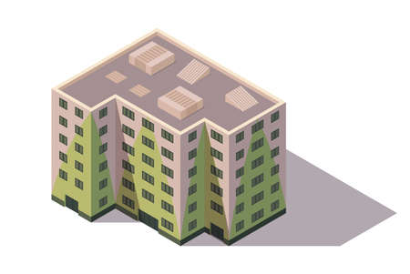 Vector isometric high rise building. City or town map construction element. Icon representing multi...
