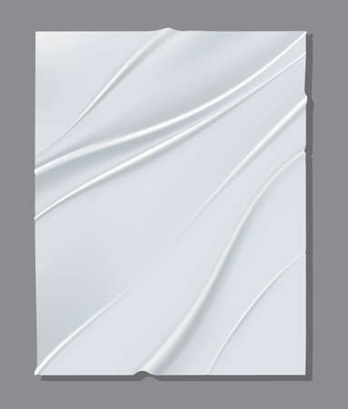 Realistic white sheet of crumpled paper. Vector poster mockup. Vector illustration of wrinkled paper texture. Background templateのイラスト素材