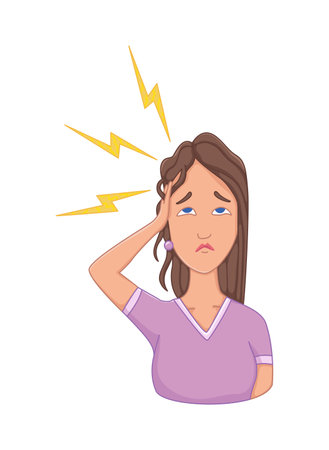 Women with stress symptom - headache. Emotional or mental health problem, stress. Cartoon character conceptのイラスト素材