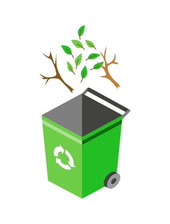 Garbage can for sorting. Recycling elements. Colored waste bin with organic trash. Separation of waste on garbage can. Waste management conceptのイラスト素材