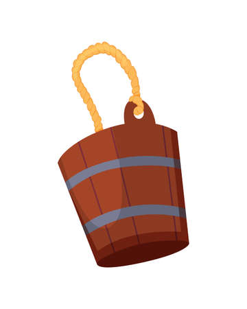 Bath house sauna wooden water bucket icon. Item for pleasure and relaxing. Vector illustration of steam bath accessoryのイラスト素材