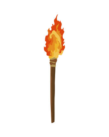Ancient age stone tool for hunting or work. Cartoon torch, prehistoric caveman instrument. Vector illustration of primitive culture tool in flat style isolated on white backgroundのイラスト素材