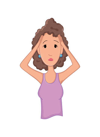Women with stress symptom - headache. Emotional or mental health problem, stress. Cartoon character conceptのイラスト素材
