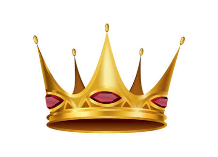 Realistic golden crown. Crowning headdress for king or queen. Royal noble aristocrat monarchy symbol. Monarch heraldic decorationのイラスト素材