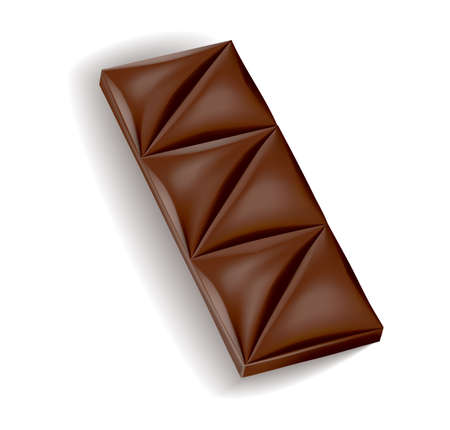 Realistic chocolate piece of dark or milk chocolate. Chunk of cocoa dessert or square chocolate candy. Food sweet snack isolated on white backgroundのイラスト素材