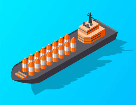Isometric container cargo ship. Delivery on water. Shipping freight transportation. Vector isometric icon or infographic element. Ocean transportのイラスト素材