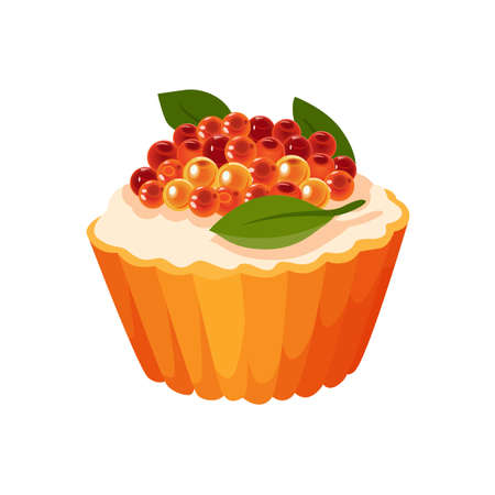 Delicious caviar in tartlet. Seafood product of red fish and sturgeon or fish from the salmon family. Gourmet food close up, appetizer. Luxury delicacy food, isolated on white backgroundのイラスト素材