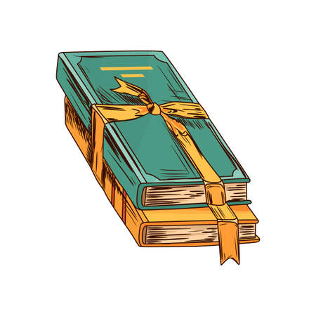 Old books in gift ribbon. Education and wisdom icon symbol. Vector illusration for education and literature theme design. Vintage library design elementのイラスト素材