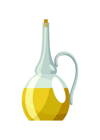 Vegetable oil bottle. Can with vitamin oil for cooking. Virgin organic healthy liquid product from seed. Isolated cartoon icon with sunflower productのイラスト素材