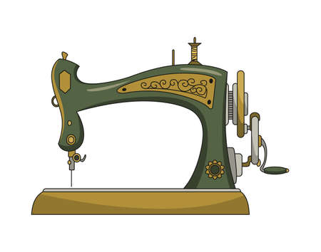 Sewing machine. Retro design form of tool for sewing. Colorful equipment of dressmaker. Vector illustration in flat styleのイラスト素材