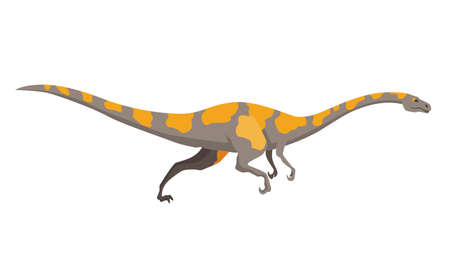 Cute dinosaur or dragon cartoon character in flat style. Vector illustration isolated on white background. Prehistoric funny little monster for children themeのイラスト素材
