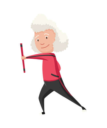 Old people exercises. Healthy active lifestyle of older female. Elderly people doing morning gymnastic. Old woman doing exercises. Sport and leisureのイラスト素材