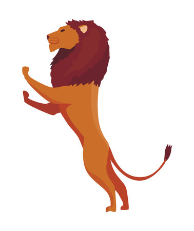 Proud powerful lion character. King of animal. Cartoon cute wild cat standing. Isolated vector Illustrations on a white backgroundのイラスト素材