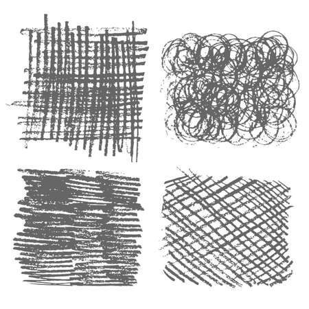 Sketch hatching pen. Pencil hatching texture with intersecting straight line set on white. Hand drawn criss-cross effect vector design. Grunge doodle scribble chaotic vector illustrationのイラスト素材