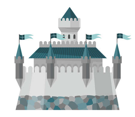 Medieval kingdom castle or royal fortress. Fairy-tale buildind of middle ages historic period. Vector building exterior designのイラスト素材
