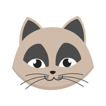 Cat head emoticon. Funny decorative drawn cat face character or avatar. Vector illustration of domestic petのイラスト素材