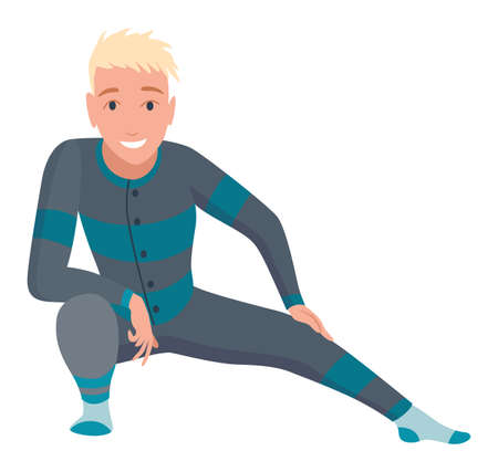 Character pajama. Men dressed in onesie. People wearing jumpsuit or kigurumi. Pajama party, person in costumeのイラスト素材