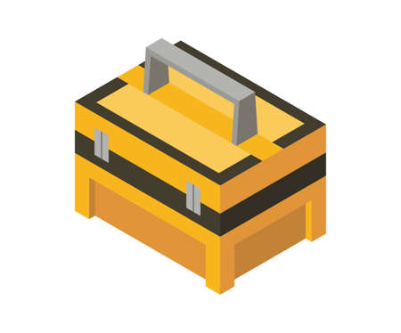 Isometric toolbox for hand tool. Detailed icon of tool for handyman repair. Vector equipment of builder instrument. Tool supplies on white backgroundのイラスト素材