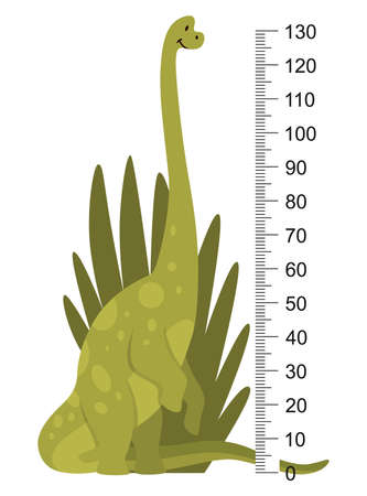 Height measure with growth ruler chart with cute cartoon dinosaur animal. Funny kids meter, wall scale from 0 to 130 centimeter to measure growth. Children room wall sticker as interior decorのイラスト素材