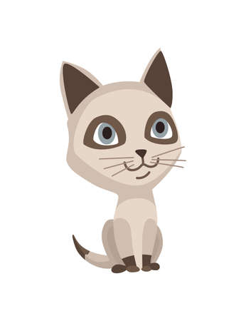 Cartoon cat character. Siamese colorpoint pet. Adorable domestic cat sitting. Funny happy and playful animal. Cute two color kittenのイラスト素材